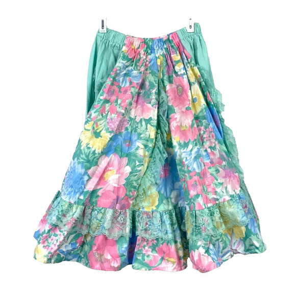 Vintage 80s Pitchfork Brand Green Floral Lace Square Dance Outfit Skirt Medium - Picture 9 of 16